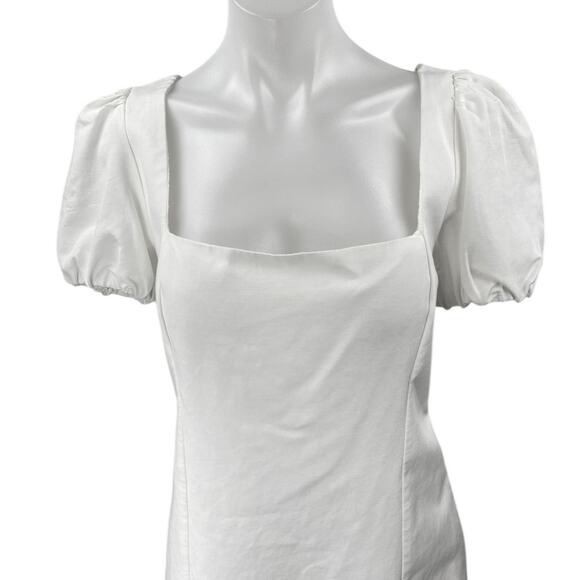 NEW Zara White Short Puff Sleeve Lace Up Back Square Neck Mini A Line Dress XL - Picture 3 of 6